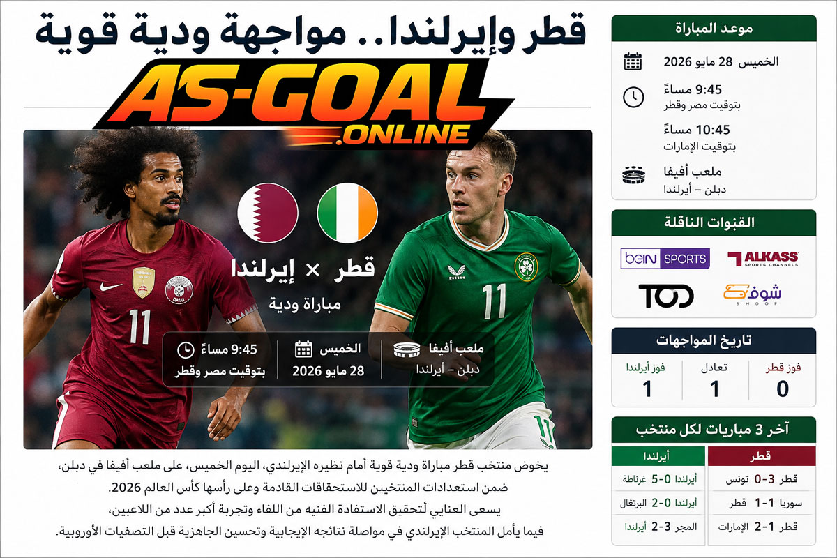 مباراة قطر وايرلندا اليوم